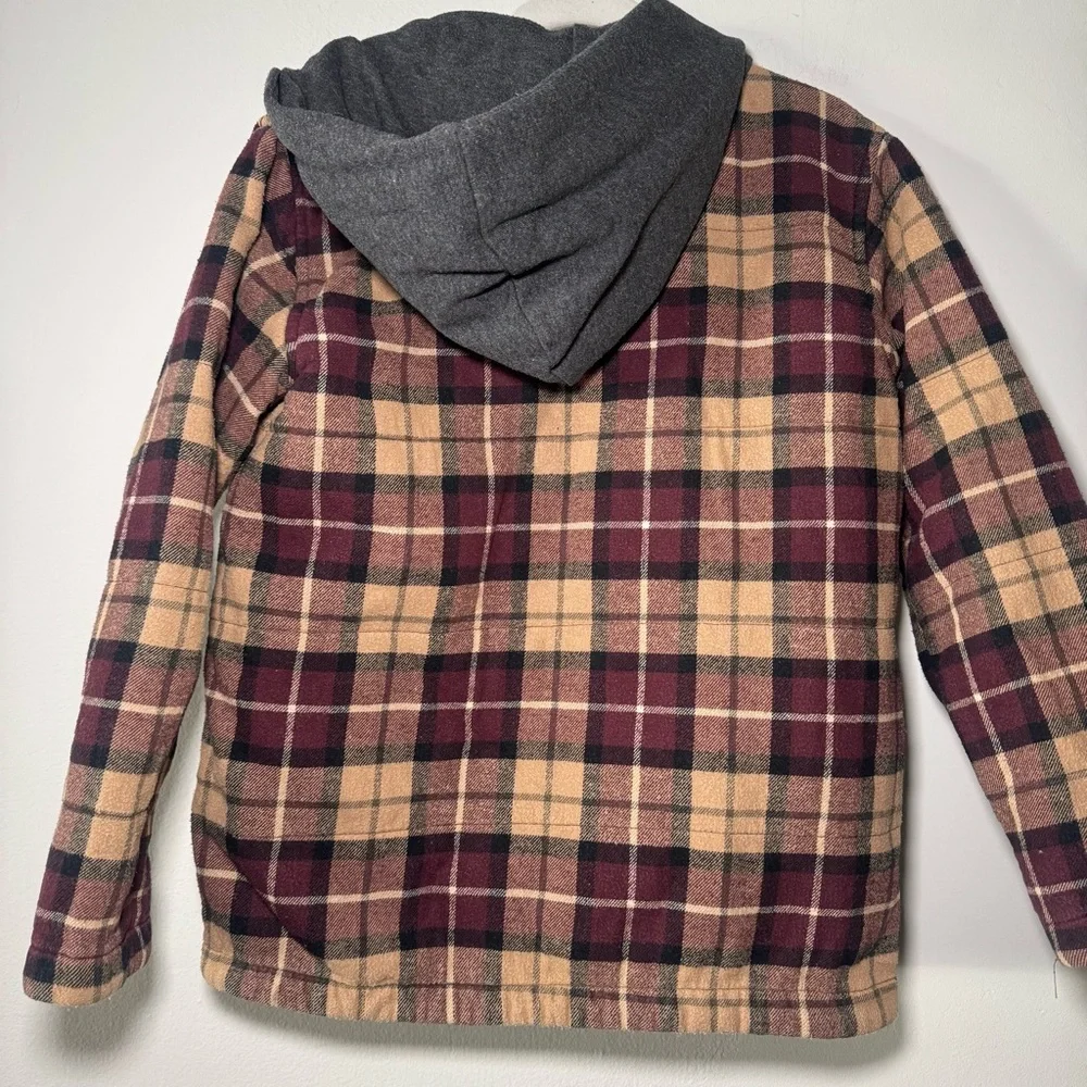Old Navy Kids Flannel Jacket with Hood Red Tan Plaid Size M‎ 8